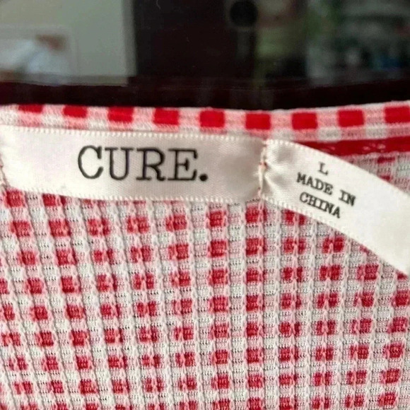 Cure. Gingham -style Tank with wood bead detail size L - Picture 3 of 5